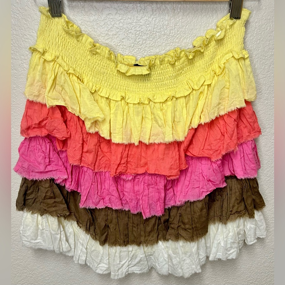 Double Zero tiered ruffle raw hem Skirt pull-on